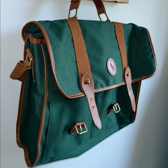 Vintage 90s Ralph Lauren Pony Logo Leather Trim Briefcase Messenger Bag - Picture 7 of 7